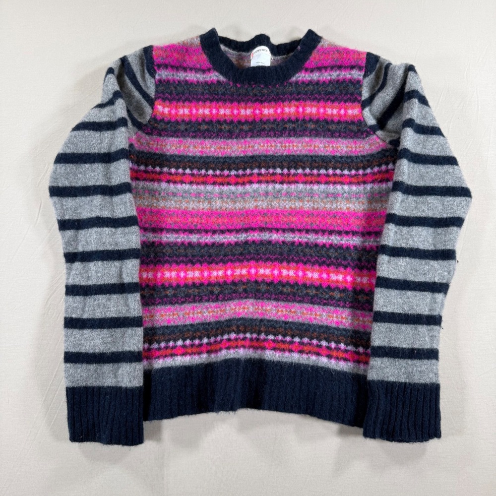 Crewcuts J Crew Kids Fair Isle Striped Wool Sweater Pink Grey Fits‎ 7/8